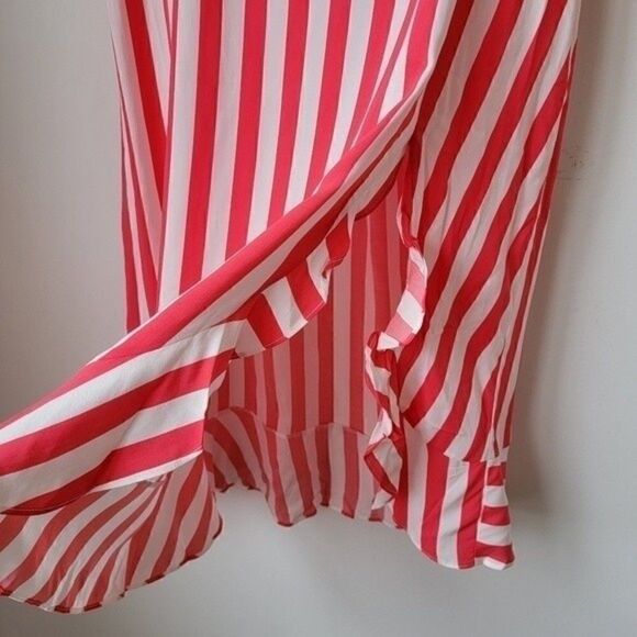 NWT XHILARATION Ruffled Trim Skirt Coral Fuchsia White Striped Size M - Picture 6 of 11